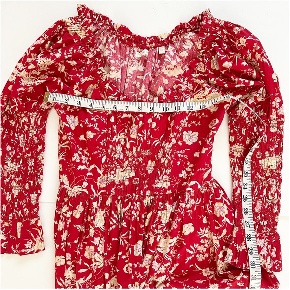 DÔEN Meribel shirred floral-print cotton-poplin midi dress size Small - Picture 6 of 10